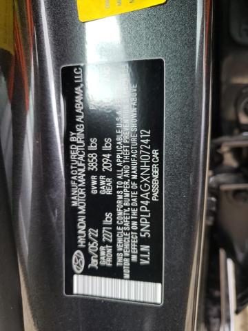 5NPLP4AGXNH072412 - 2022 HYUNDAI ELANTRA LIMITED GRAY photo 13