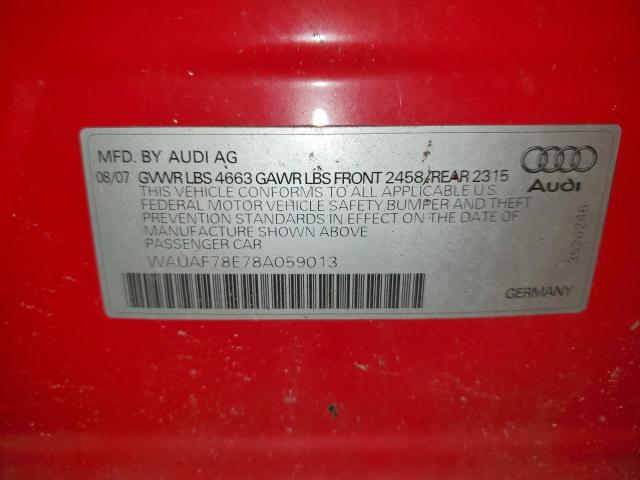 WAUAF78E78A059013 - 2008 AUDI A4 2.0T RED photo 12