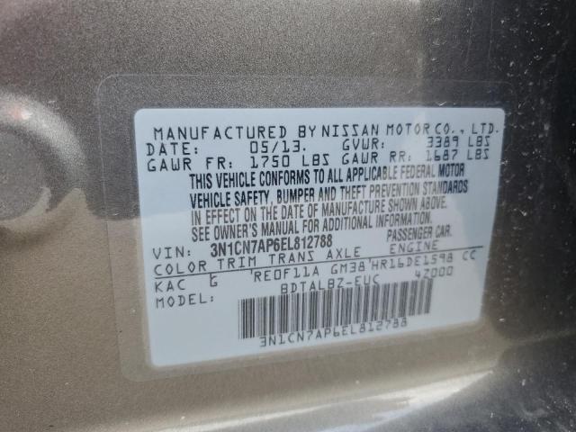 3N1CN7AP6EL812788 - 2014 NISSAN VERSA S GRAY photo 12