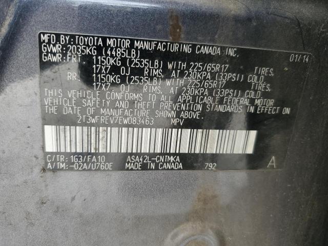 2T3WFREV7EW083463 - 2014 TOYOTA RAV4 XLE GRAY photo 13