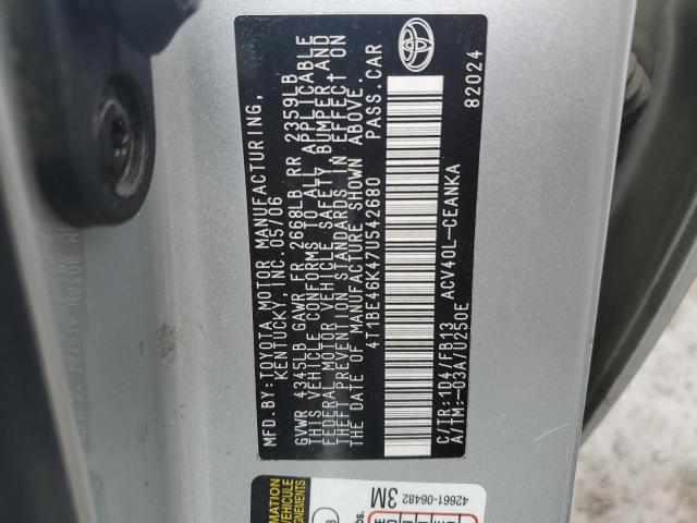 4T1BE46K47U542680 - 2007 TOYOTA CAMRY CE SILVER photo 12