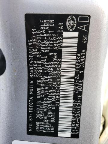 2T1BU4EE4BC689428 - 2011 TOYOTA COROLLA BASE 银色 照片 12