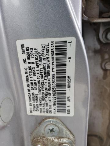 1HGES16325L030289 - 2005 HONDA CIVIC DX VP ვერცხლისფერი ფოტო 12