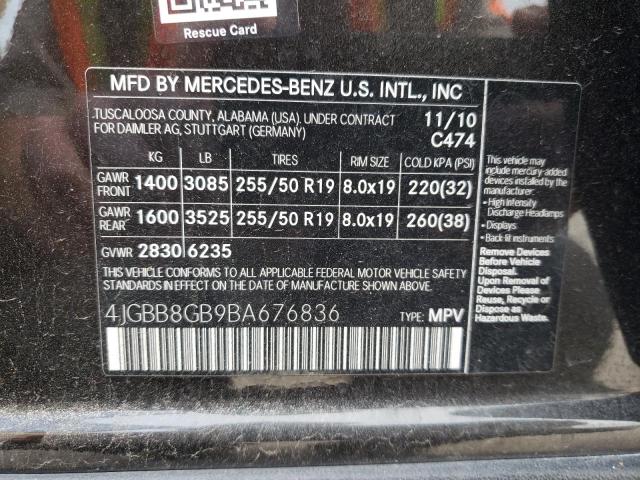 4JGBB8GB9BA676836 - 2011 MERCEDES-BENZ ML 350 4MATIC BLACK photo 13