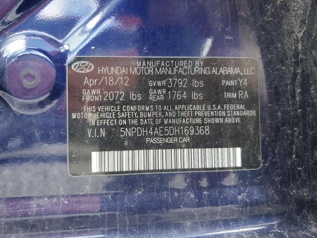 5NPDH4AE5DH169368 - 2013 HYUNDAI ELANTRA GLS BLUE photo 12