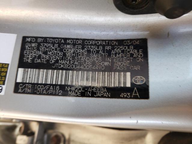 JTDKB20U440054490 - 2004 TOYOTA PRIUS SILVER photo 12