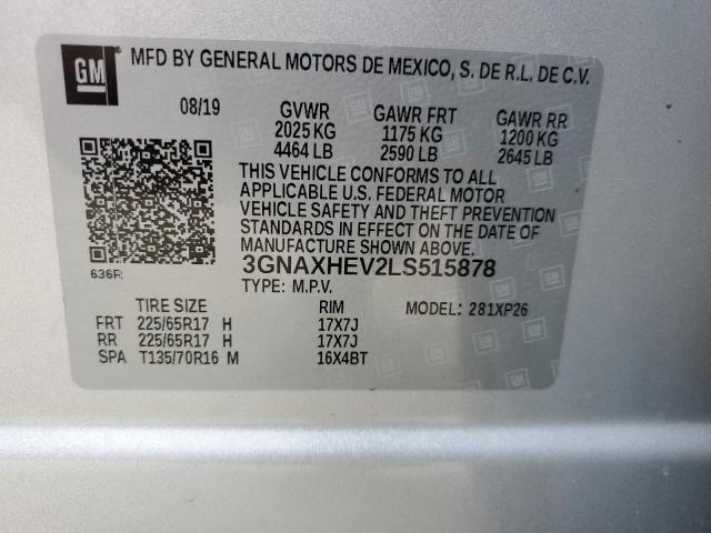 3GNAXHEV2LS515878 - 2020 CHEVROLET EQUINOX LS SILVER photo 13