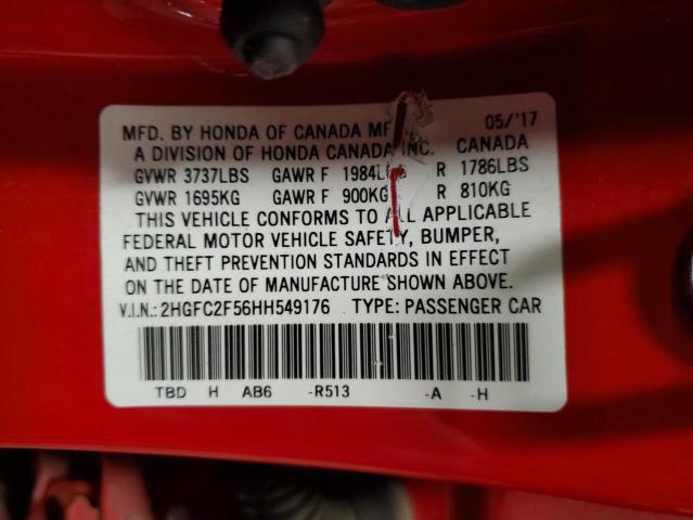 2HGFC2F56HH549176 - 2017 HONDA CIVIC LX RED photo 12