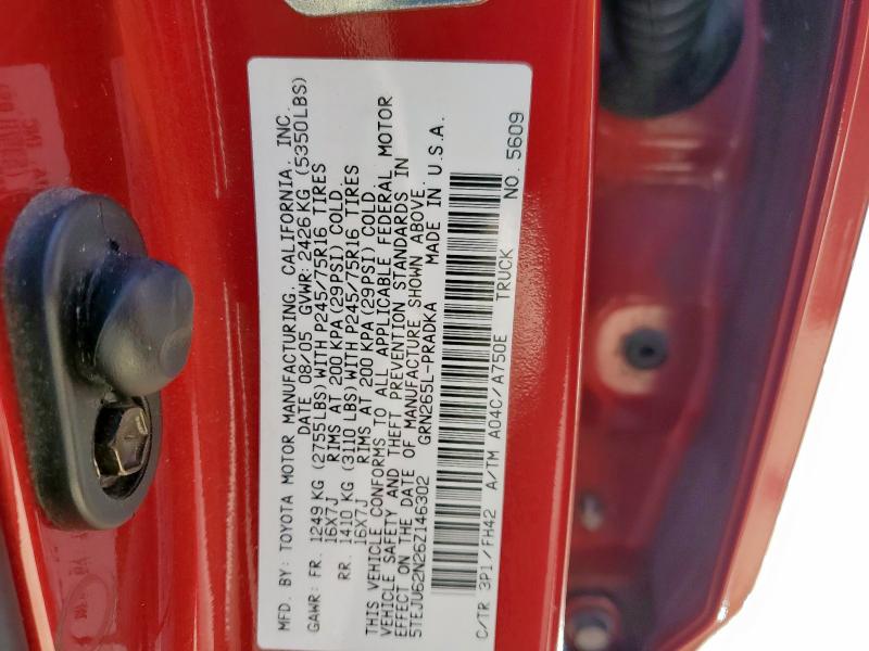 5TEJU62N26Z146302 - 2006 TOYOTA TACOMA DOUBLE CAB PRERUNNER RED photo 12