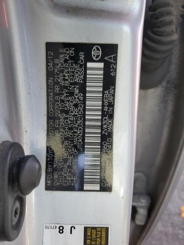 JTDKN3DU3C1542149 - 2012 TOYOTA PRIUS SILVER photo 12