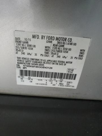 1FM5K8F85GGB43129 - 2016 FORD EXPLORER LIMITED SILVER photo 13