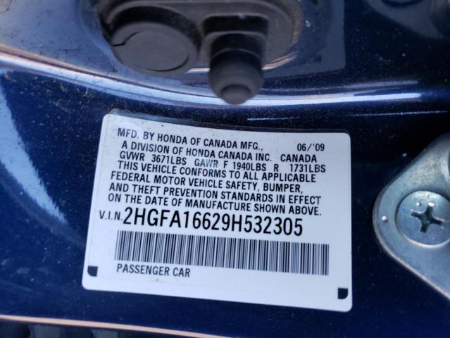 2HGFA16629H532305 - 2009 HONDA CIVIC LX-S 蓝色 照片 12