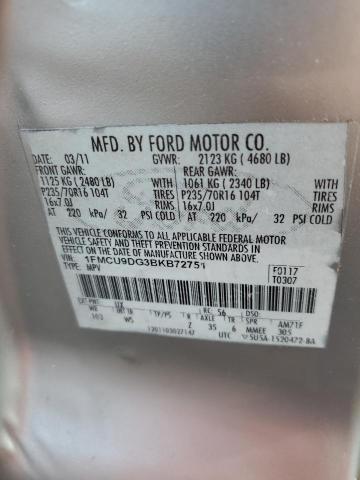 1FMCU9DG3BKB72751 - 2011 FORD ESCAPE XLT SILVER photo 12