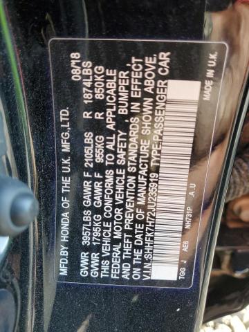 SHHFK7H72JU235919 - 2018 HONDA CIVIC EXL BLACK photo 13