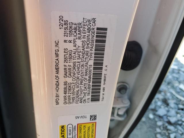19UUB5F48MA006715 - 2021 ACURA TLX TECHNOLOGY WHITE photo 12