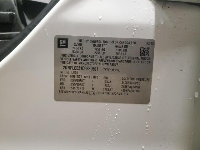 2GNFLEE31D6320501 - 2013 CHEVROLET EQUINOX LT WHITE photo 12