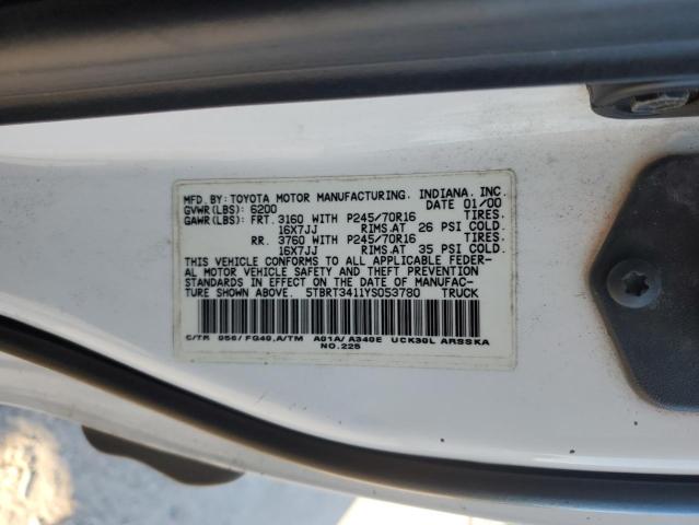 5TBRT3411YS053780 - 2000 TOYOTA TUNDRA ACCESS CAB თეთრი ფოტო 12