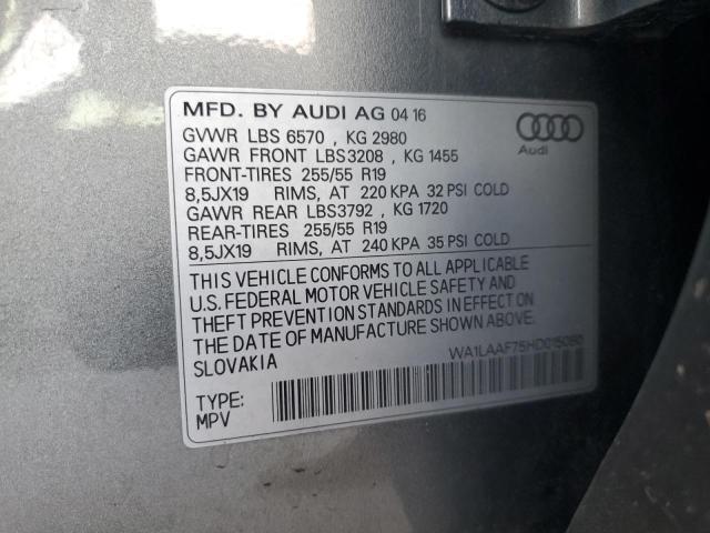 WA1LAAF75HD015080 - 2017 AUDI Q7 PREMIUM PLUS ნაცრისფერი ფოტო 13