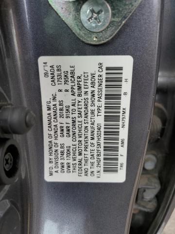 2HGFB2F5XFH503401 - 2015 HONDA CIVIC LX GRAY photo 13