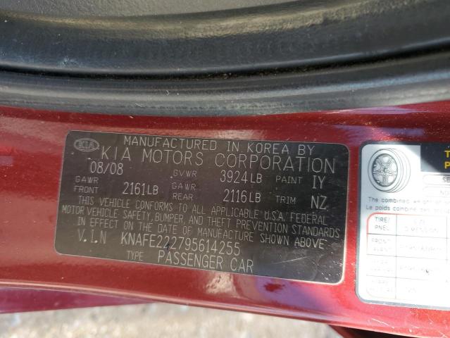 KNAFE222795614255 - 2009 KIA SPECTRA EX RED photo 12