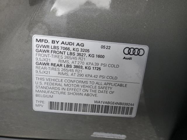 WA1VABGE4NB039244 - 2022 AUDI E-TRON CHRONOS GRAY photo 12