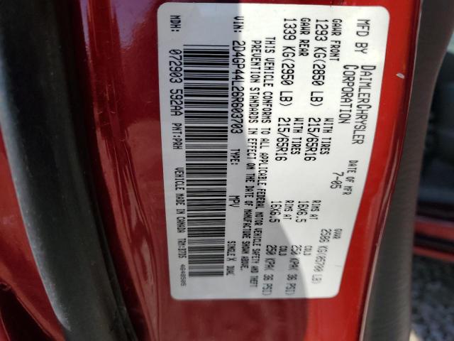 2D4GP44L26R603703 - 2006 DODGE GRAND CARA SXT BURGUNDY photo 13