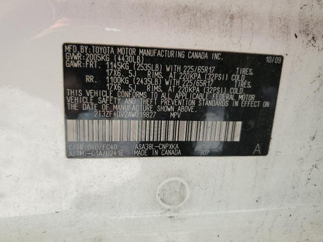 2T3ZF4DV2AW019827 - 2010 TOYOTA RAV4 WHITE photo 13