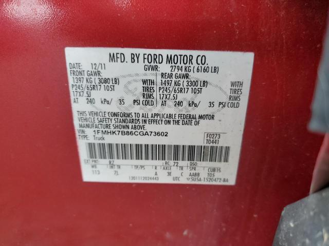 1FMHK7B86CGA73602 - 2012 FORD EXPLORER RED photo 13