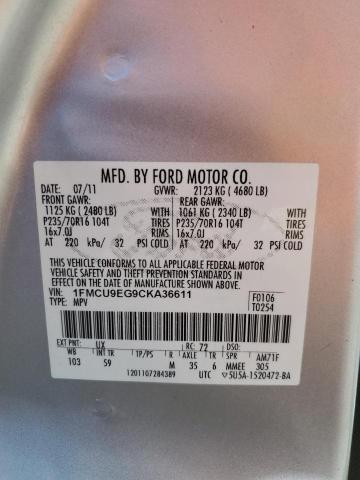 1FMCU9EG9CKA36611 - 2012 FORD ESCAPE LIMITED SILVER photo 13