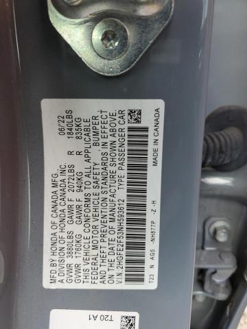 2HGFE2F53NH593612 - 2022 HONDA CIVIC SPORT 灰色 照片 13