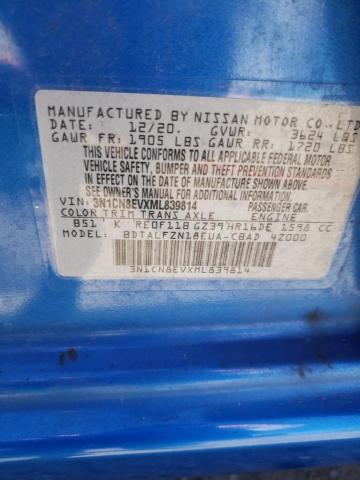 3N1CN8EVXML839814 - 2021 NISSAN VERSA SV BLUE photo 13