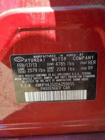 KMHFH4JG2DA259655 - 2013 HYUNDAI AZERA GLS RED photo 12