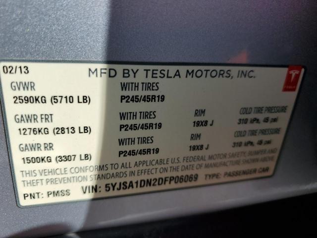5YJSA1DN2DFP06069 - 2013 TESLA MODEL S ვერცხლისფერი ფოტო 13