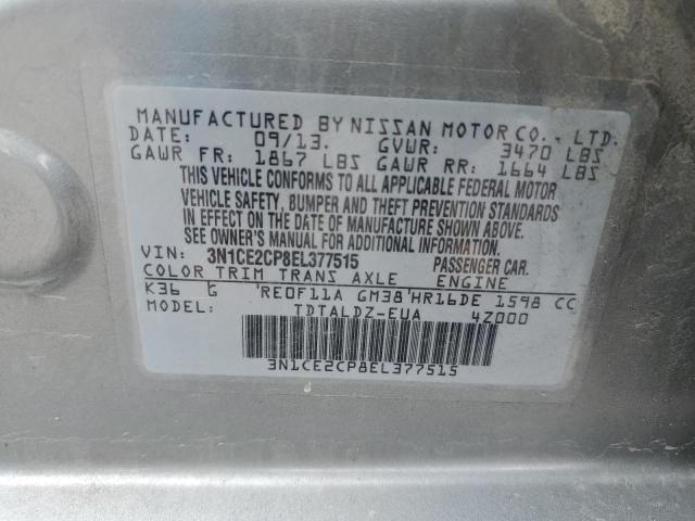 3N1CE2CP8EL377515 - 2014 NISSAN VERSA NOTE S GRAY photo 12