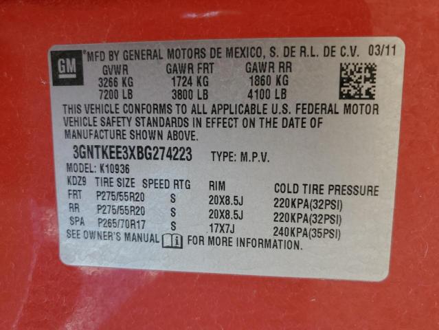 3GNTKEE3XBG274223 - 2011 CHEVROLET AVALANCHE LS RED photo 12