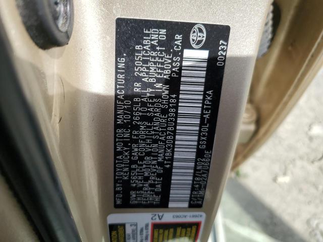 4T1BK3DB7BU398184 - 2011 TOYOTA AVALON BASE BEIGE photo 12