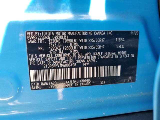 2T3R6RFV1MW006498 - 2021 TOYOTA RAV4 XLE BLUE photo 13