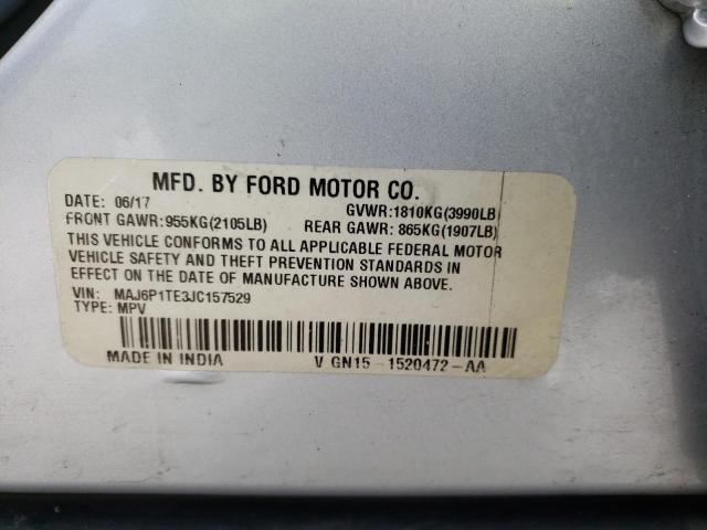 MAJ6P1TE3JC157529 - 2018 FORD ECOSPORT SE SILVER photo 13