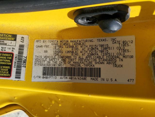 5TFNX4CN3CX013031 - 2012 TOYOTA TACOMA YELLOW photo 12