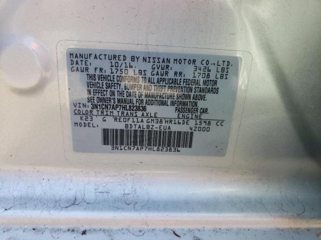 3N1CN7AP7HL823836 - 2017 NISSAN VERSA S SILVER photo 12