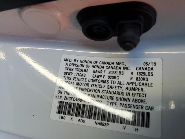 2HGFC4B84KH306937 - 2019 HONDA CIVIC SPORT 白色 照片 13
