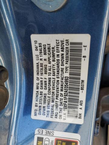 19XFA1F92AE054993 - 2010 HONDA CIVIC EXL ლურჯი ფოტო 12