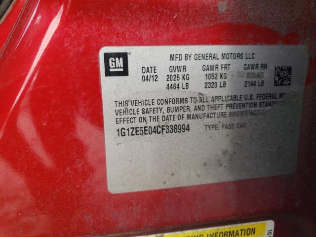 1G1ZE5E04CF338994 - 2012 CHEVROLET MALIBU LTZ წითელი ფოტო 12