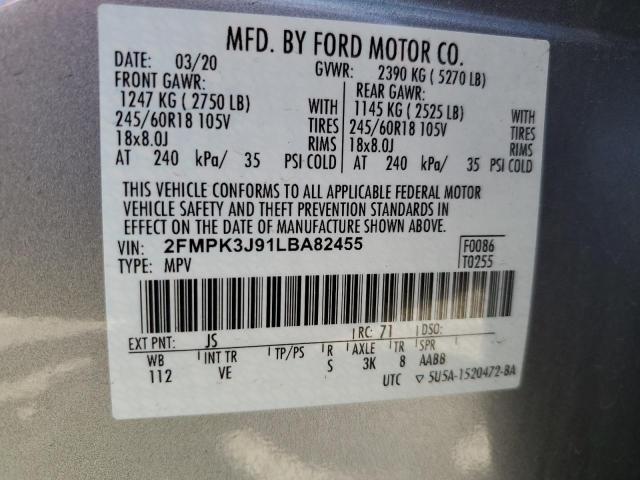 2FMPK3J91LBA82455 - 2020 FORD EDGE SEL SILVER photo 13