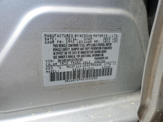 3N1AB7APXGY255180 - 2016 NISSAN SENTRA S SILVER photo 12