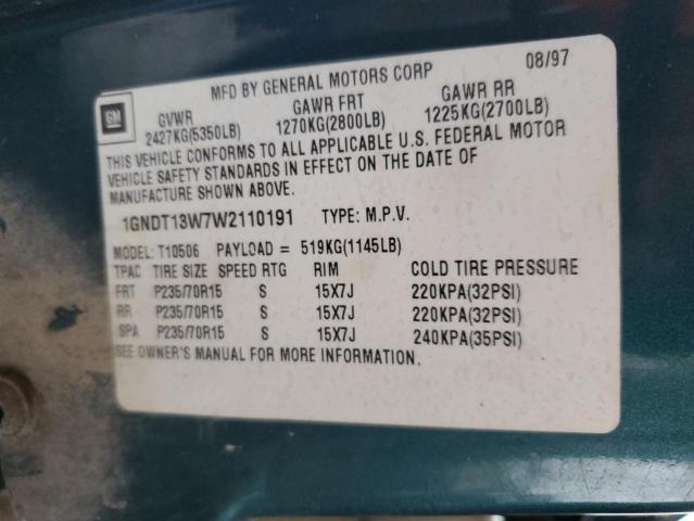 1GNDT13W7W2110191 - 1998 CHEVROLET BLAZER TEAL photo 13