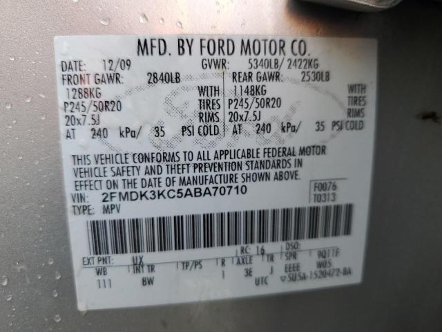 2FMDK3KC5ABA70710 - 2010 FORD EDGE LIMITED SILVER photo 12