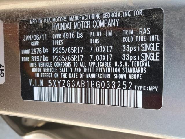 5XYZG3AB1BG033252 - 2011 HYUNDAI SANTA FE GLS SILVER photo 13