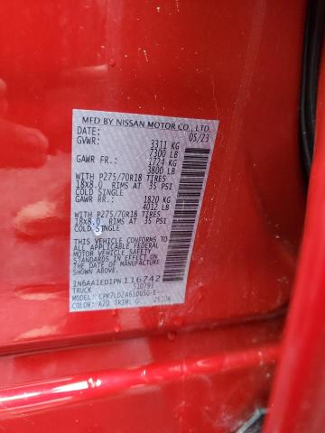 1N6AA1ED1PN116742 - 2023 NISSAN TITAN SV RED photo 12