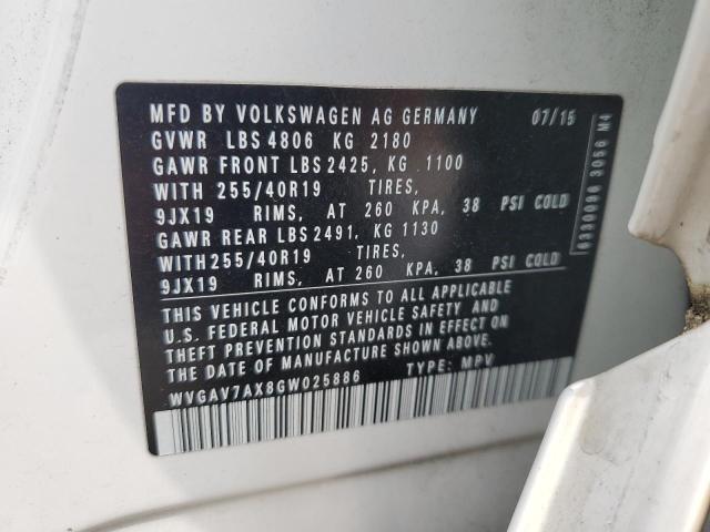 WVGAV7AX8GW025886 - 2016 VOLKSWAGEN TIGUAN S WHITE photo 12